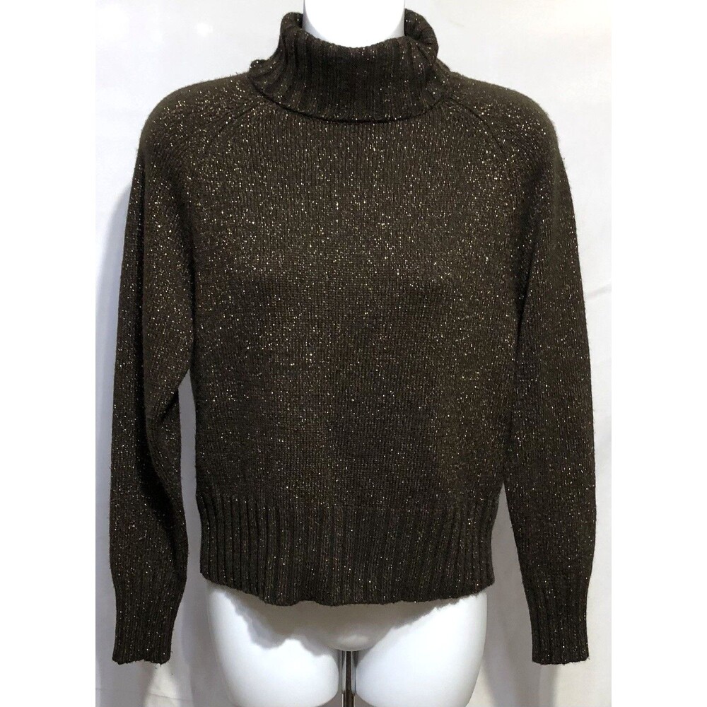 Petite Sophisticate turtleneck Sweater S Brown Copper long sleeve knit sparkle
